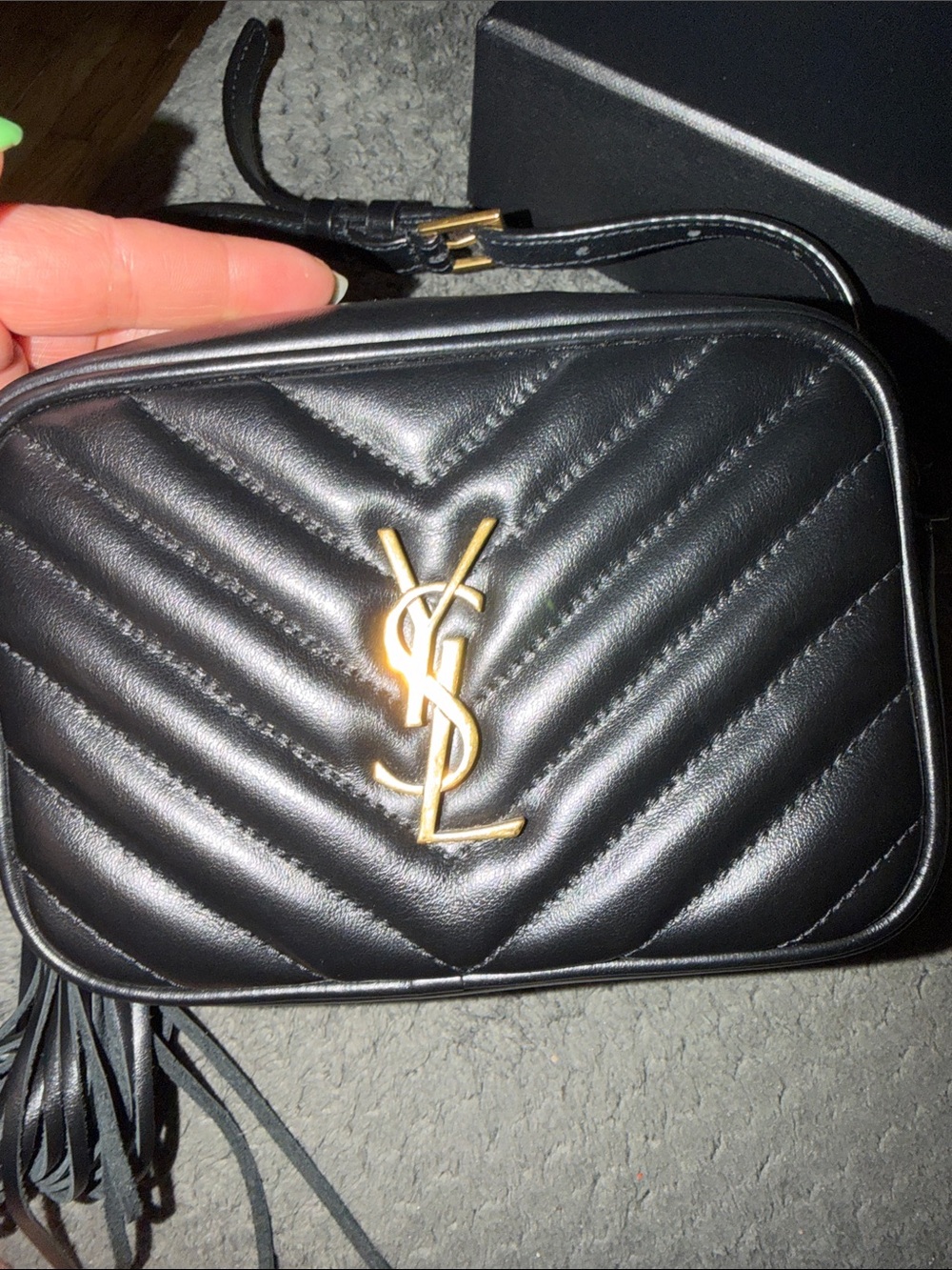 Saint Laurent Black Quilted Chevron Leather Crossbody with Tassel - Picture 5 of 7